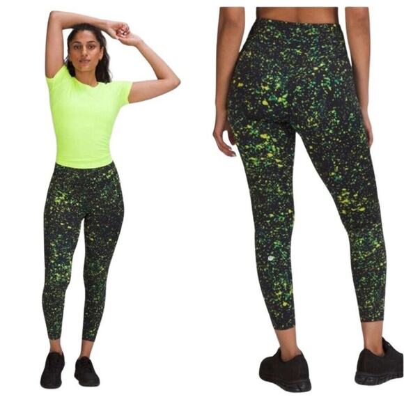 Lululemon Base Pace High Rise Tight 25" | Sparks Fly (Black/Green) Size 2 - Picture 13 of 14